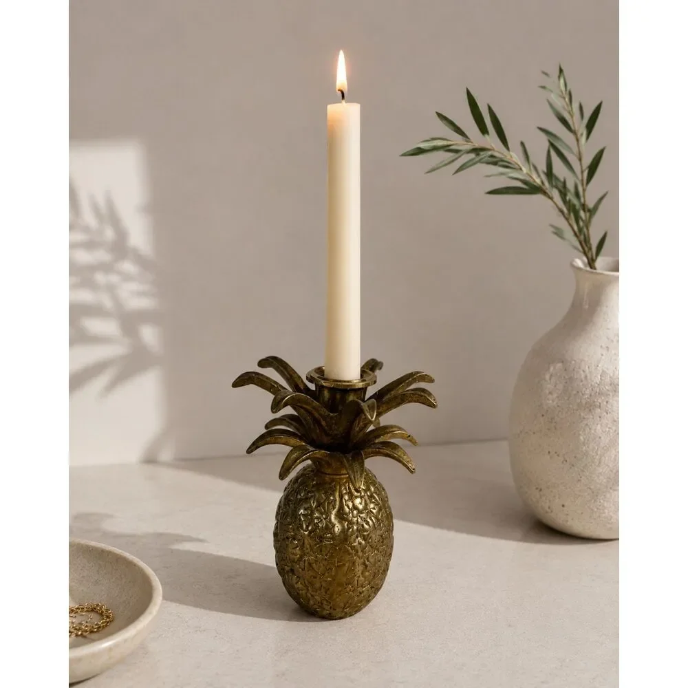 Vintage Brass Pineapple Candlestick Holder Hollywood Regency Tropical Decor